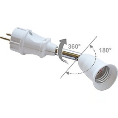 Переходник вилка-патрон Ecola E27 на шарнире 360°/180° 45мм белый фото Переходник вилка-патрон Ecola E27 на шарнире 360°/180° 45мм белый картинка